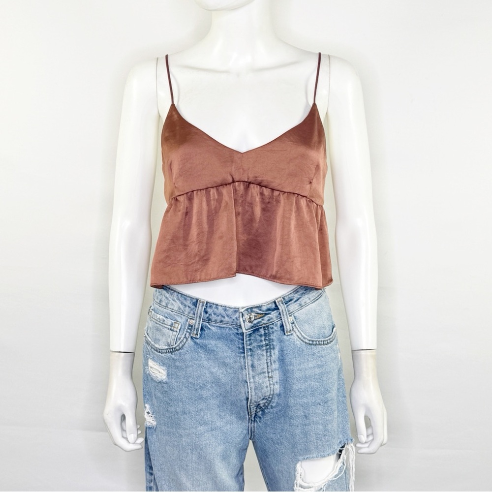 Wilfred Brown Satin Crop Cami Top Size S Cocktail Party Going Out V-Neck Summer - Picture 2 of 8